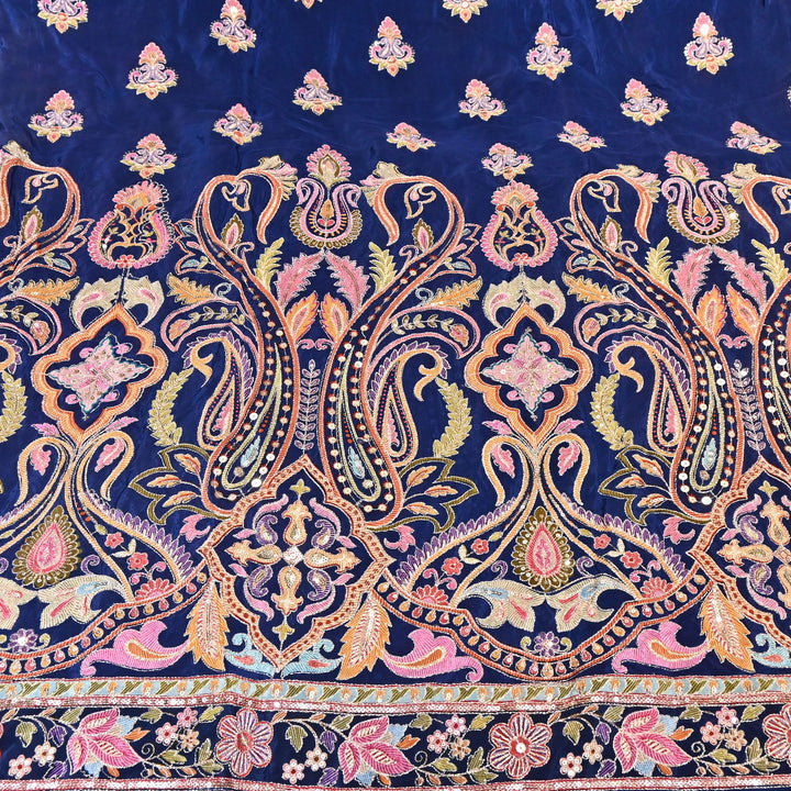 Multi Color Crape Position Print Fabric with Zari Sequins Embroidery- 00P400-3