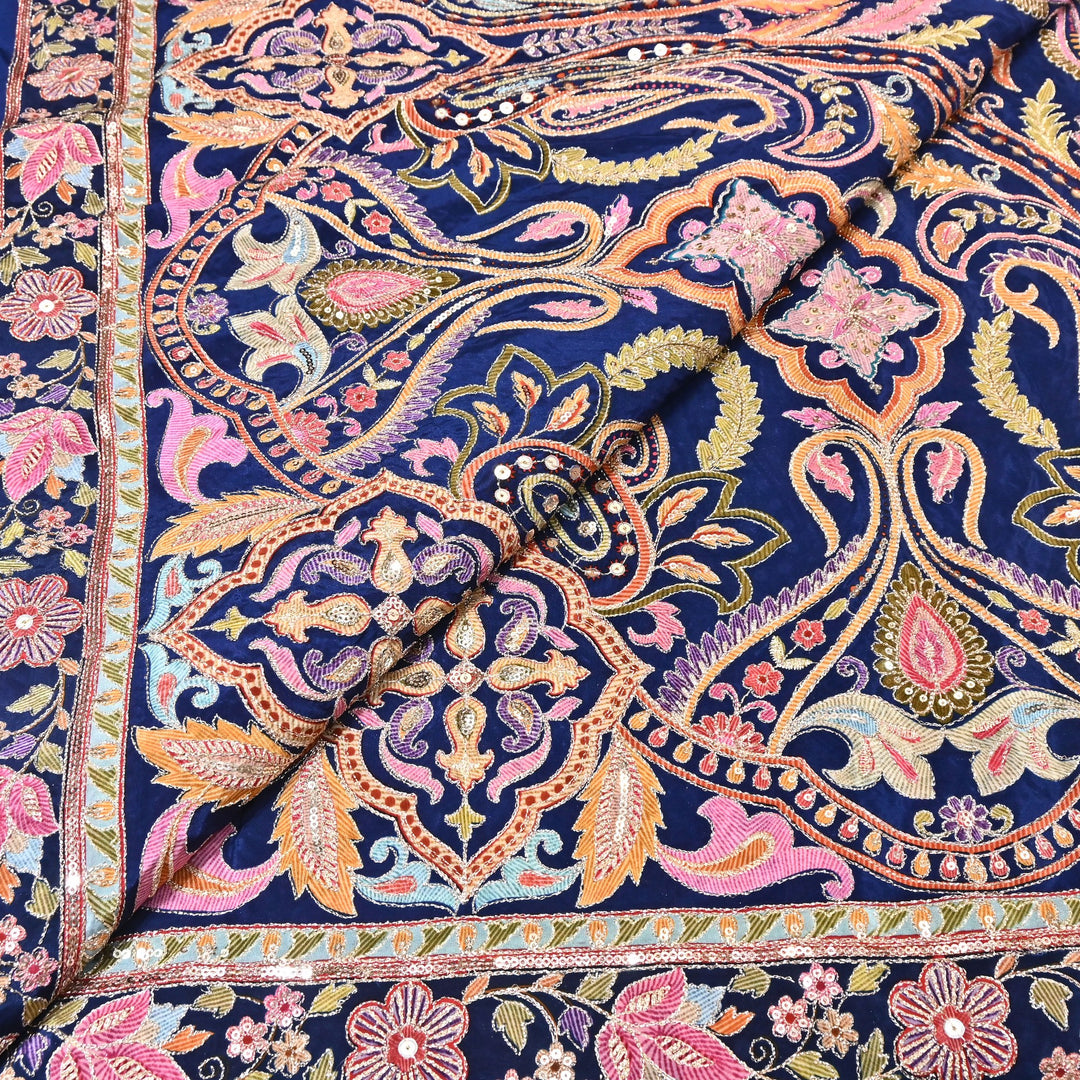 Multi Color Crape Position Print Fabric with Zari Sequins Embroidery- 00P400-3