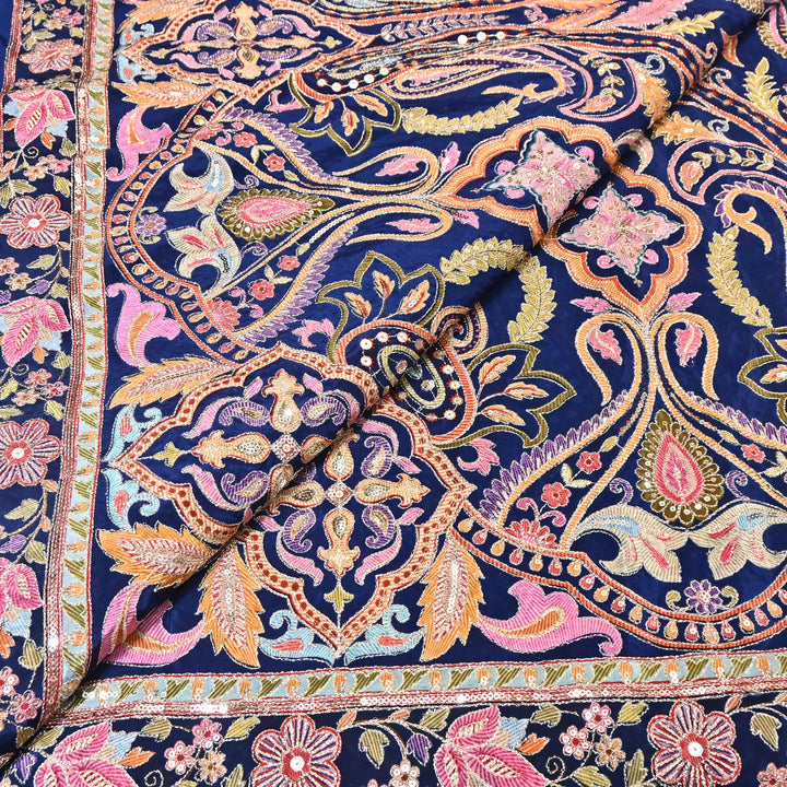 Multi Color Crape Position Print Fabric with Zari Sequins Embroidery- 00P400-3