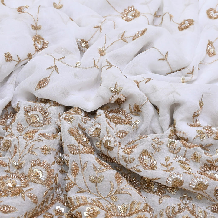 Dyeable Georgette Fabric with Zari, Sequins & Moti Embroidery - V3296C