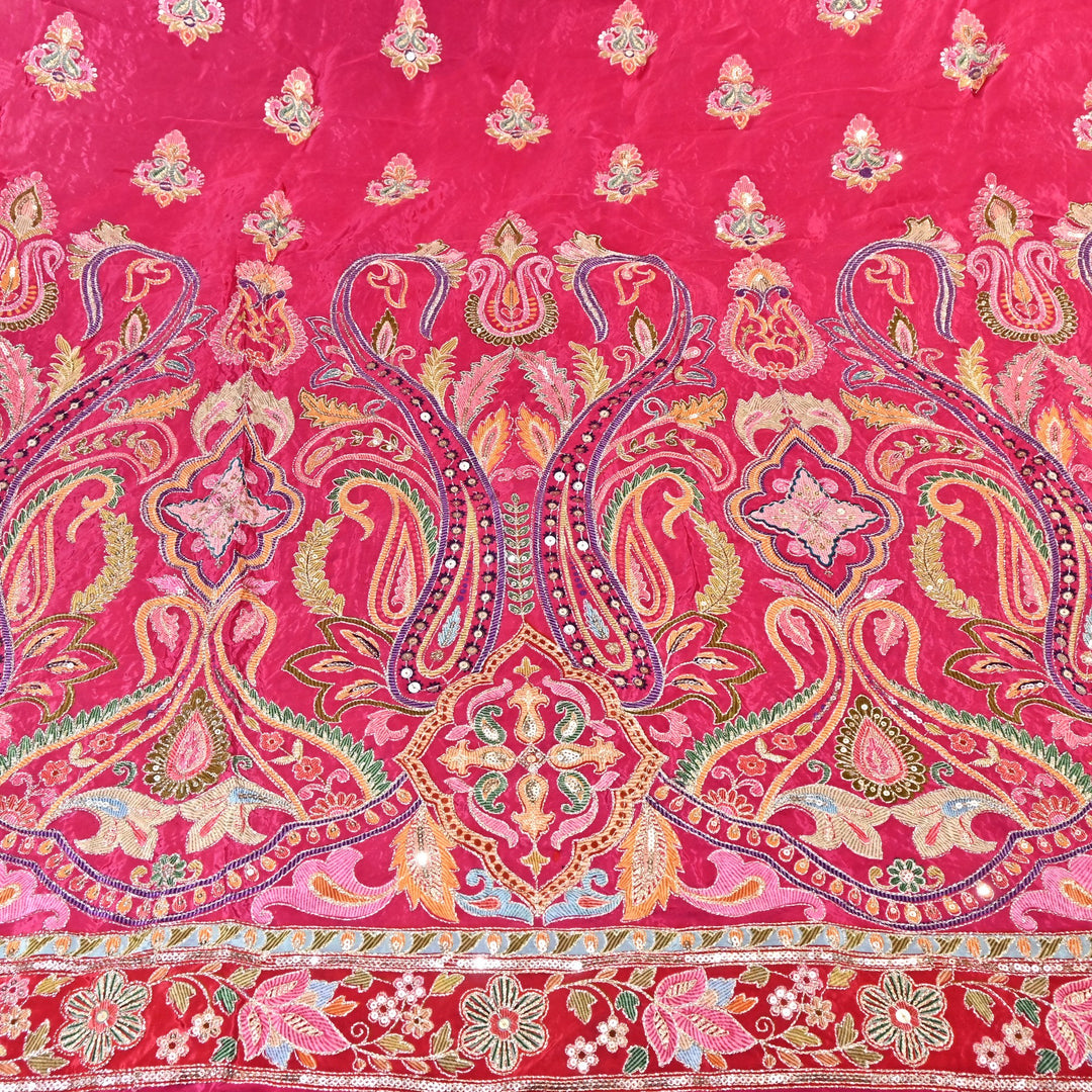 Multi Color Crape Position Print Fabric with Zari Sequins Embroidery- 00P400-4