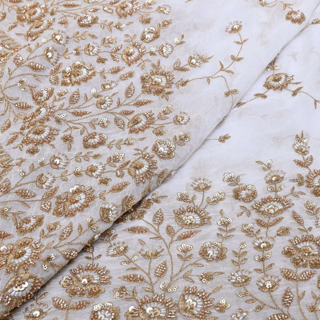 Dyeable Georgette Fabric with Zari, Sequins & Moti Embroidery - V3296C