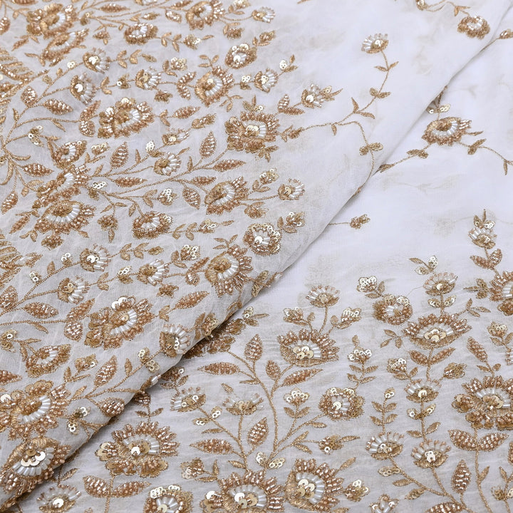 Dyeable Georgette Fabric with Zari, Sequins & Moti Embroidery - V3296C