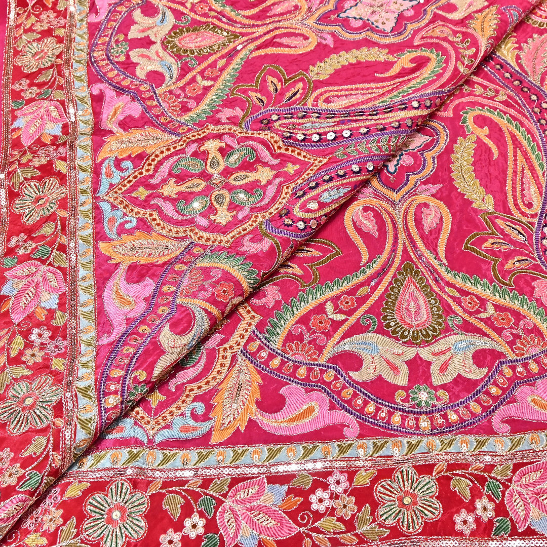 Multi Color Crape Position Print Fabric with Zari Sequins Embroidery- 00P400-4