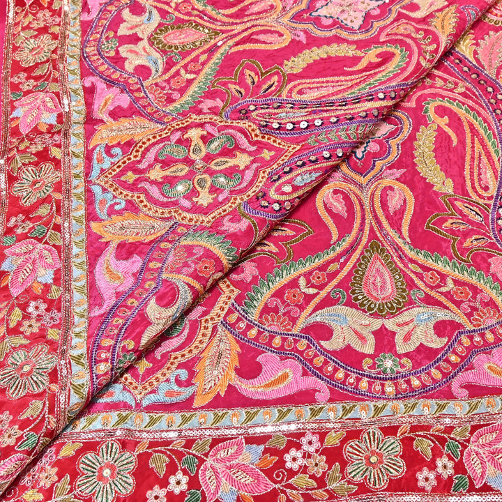 Multi Color Crape Position Print Fabric with Zari Sequins Embroidery- 00P400-4
