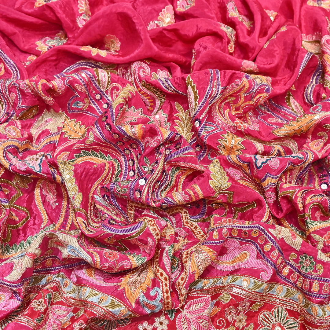 Multi Color Crape Position Print Fabric with Zari Sequins Embroidery- 00P400-4