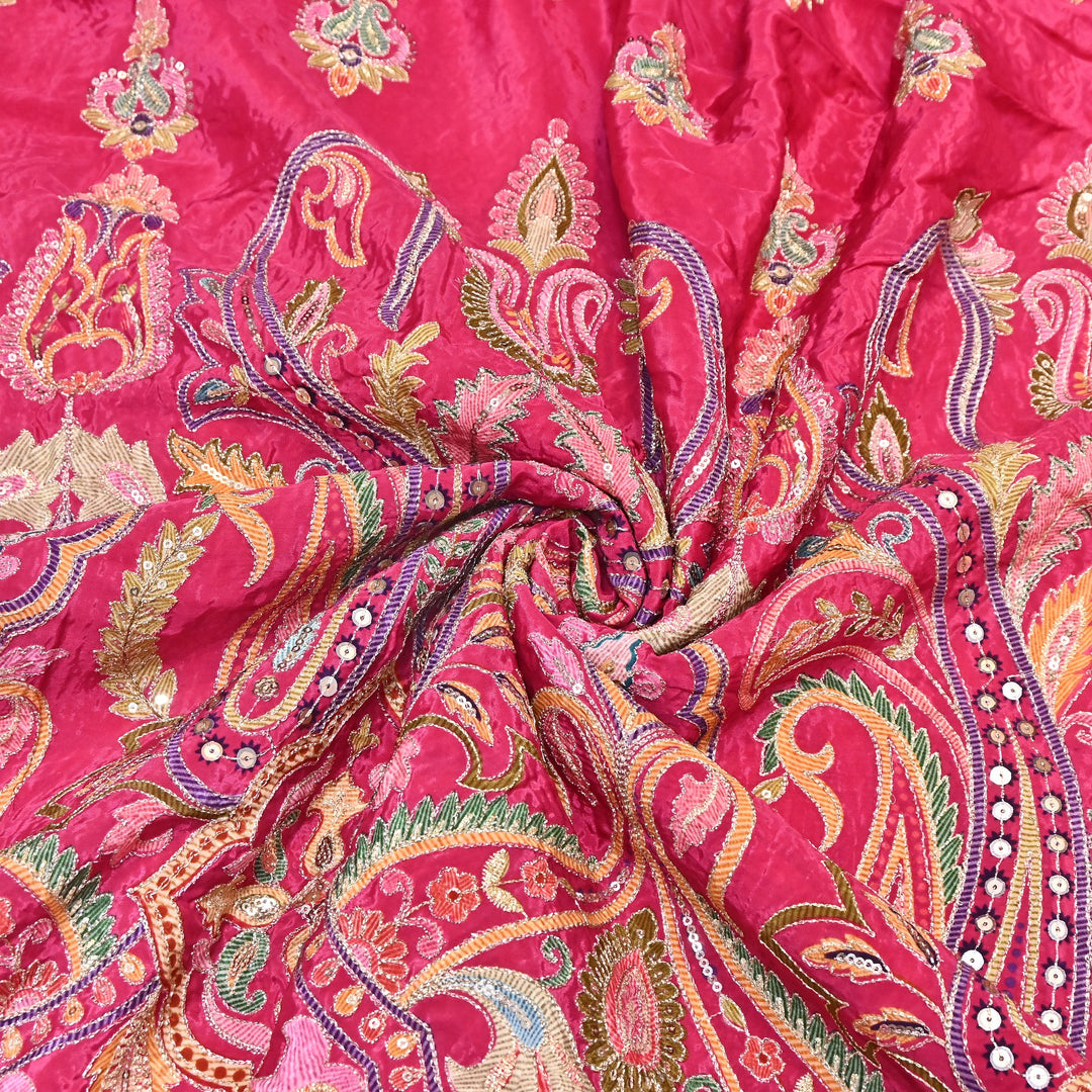 Multi Color Crape Position Print Fabric with Zari Sequins Embroidery- 00P400-4