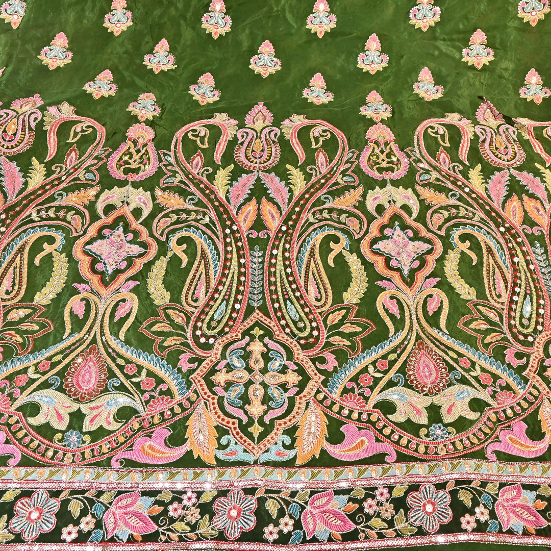Multi Color Crape Position Print Fabric with Zari Sequins Embroidery- 00P400-5