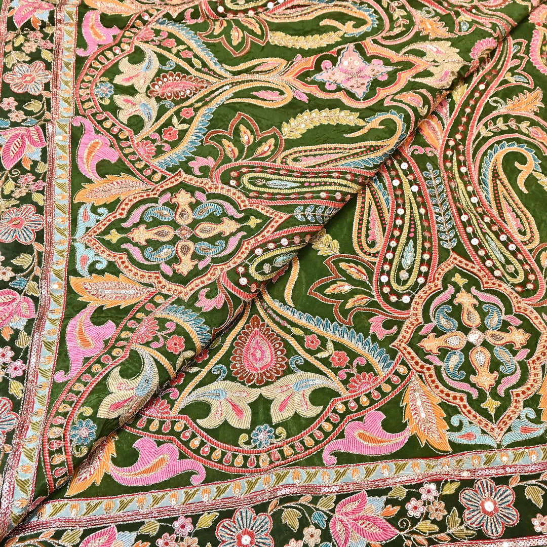 Multi Color Crape Position Print Fabric with Zari Sequins Embroidery- 00P400-5