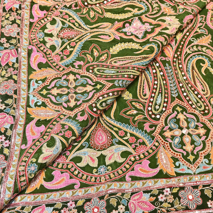 Multi Color Crape Position Print Fabric with Zari Sequins Embroidery- 00P400-5