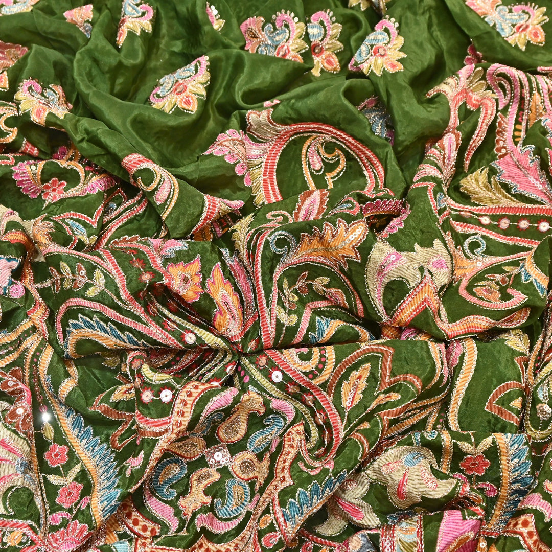 Multi Color Crape Position Print Fabric with Zari Sequins Embroidery- 00P400-5