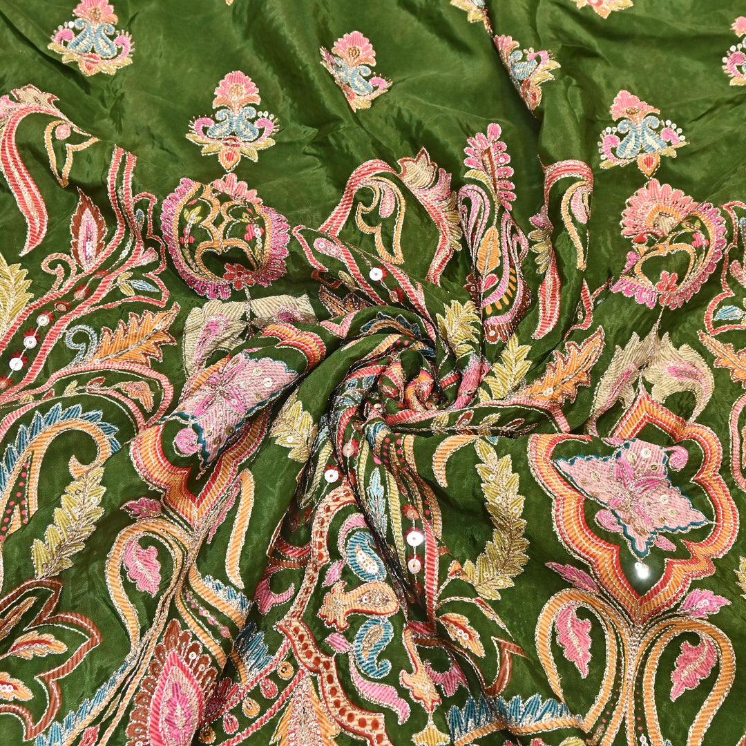 Multi Color Crape Position Print Fabric with Zari Sequins Embroidery- 00P400-5