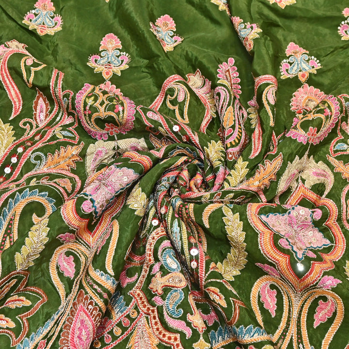 Multi Color Crape Position Print Fabric with Zari Sequins Embroidery- 00P400-5