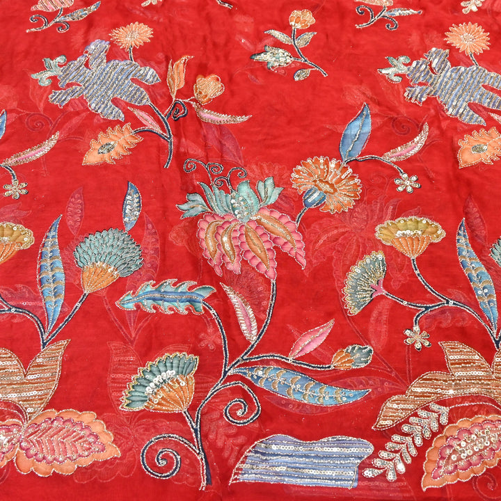 Premium Organza Zari Embroidery Fabric with Moti Sequence Work - Designer Fabric- 00PB15-1