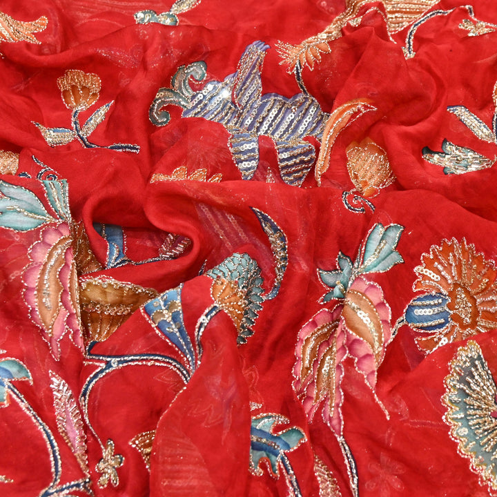 Premium Organza Zari Embroidery Fabric with Moti Sequence Work - Designer Fabric- 00PB15-1