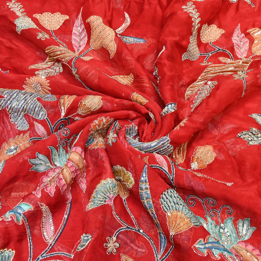 Premium Organza Zari Embroidery Fabric with Moti Sequence Work - Designer Fabric- 00PB15-1