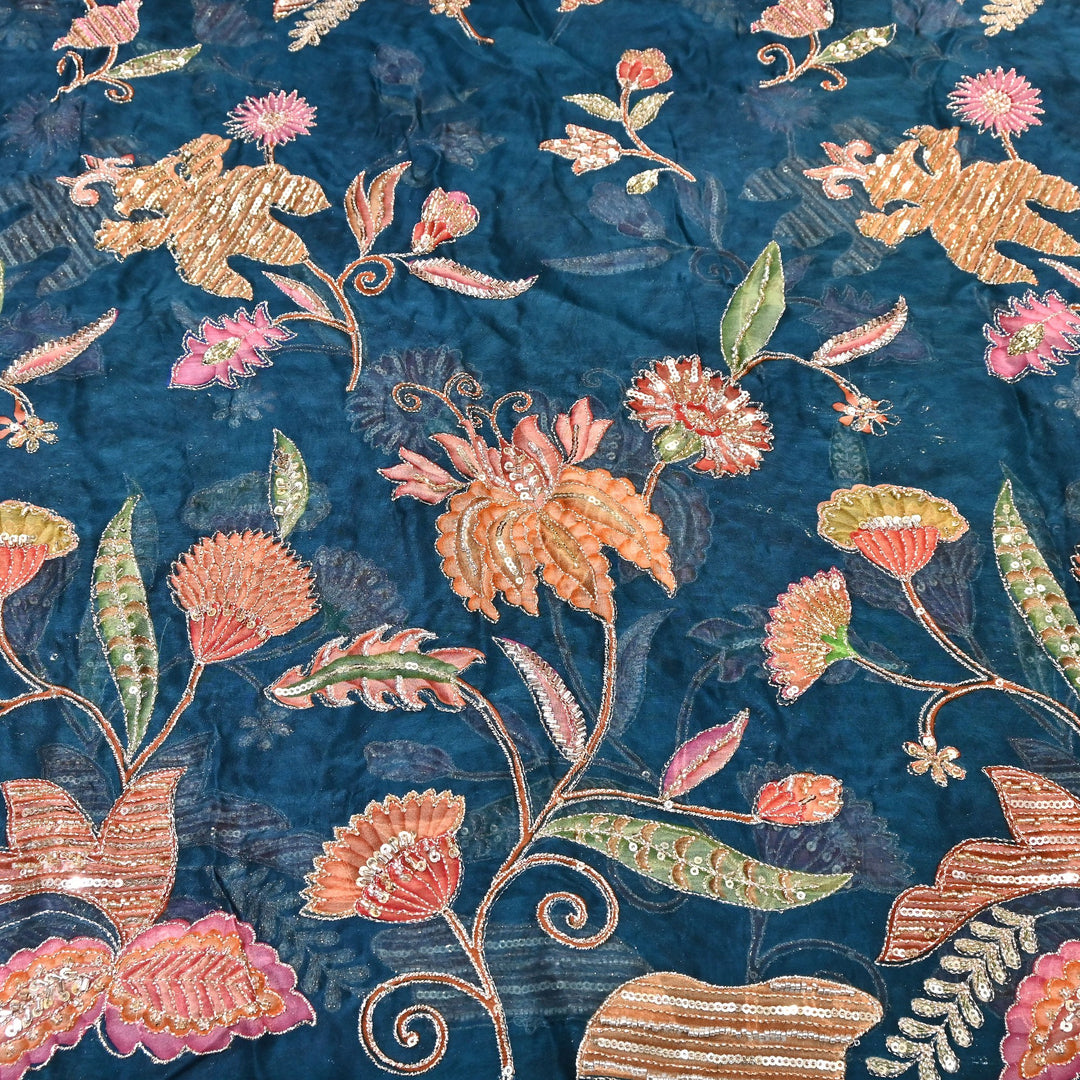 Premium Organza Zari Embroidery Fabric with Moti Sequence Work - Designer Fabric- 00PB15-2