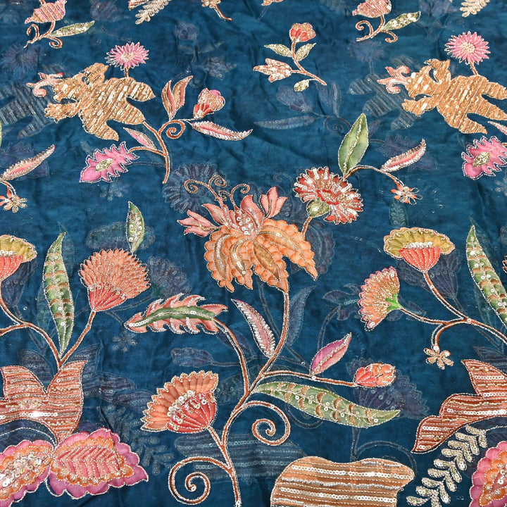 Premium Organza Zari Embroidery Fabric with Moti Sequence Work - Designer Fabric- 00PB15-2