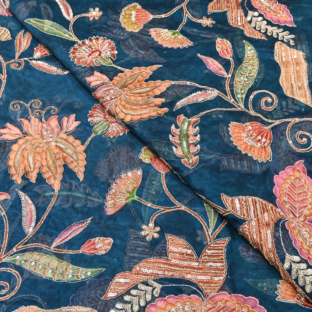 Premium Organza Zari Embroidery Fabric with Moti Sequence Work - Designer Fabric- 00PB15-2