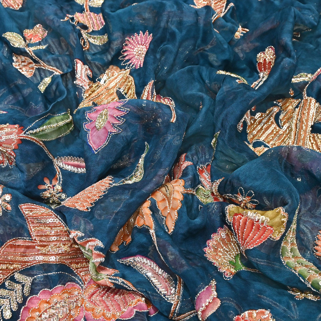 Premium Organza Zari Embroidery Fabric with Moti Sequence Work - Designer Fabric- 00PB15-2