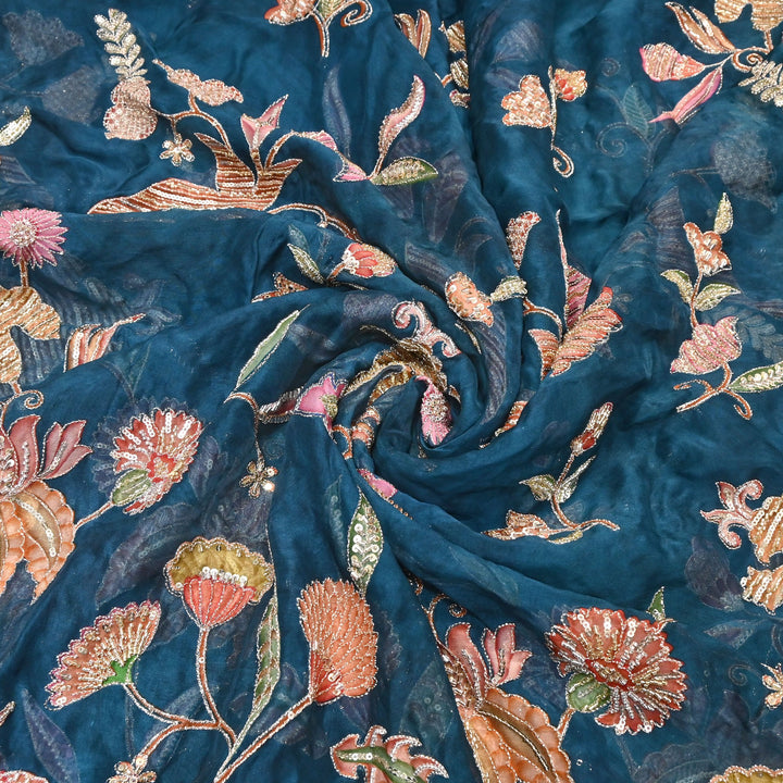 Premium Organza Zari Embroidery Fabric with Moti Sequence Work - Designer Fabric- 00PB15-2