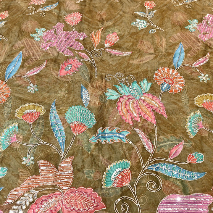 Premium Organza Zari Embroidery Fabric with Moti Sequence Work - Designer Fabric- 00PB15-3