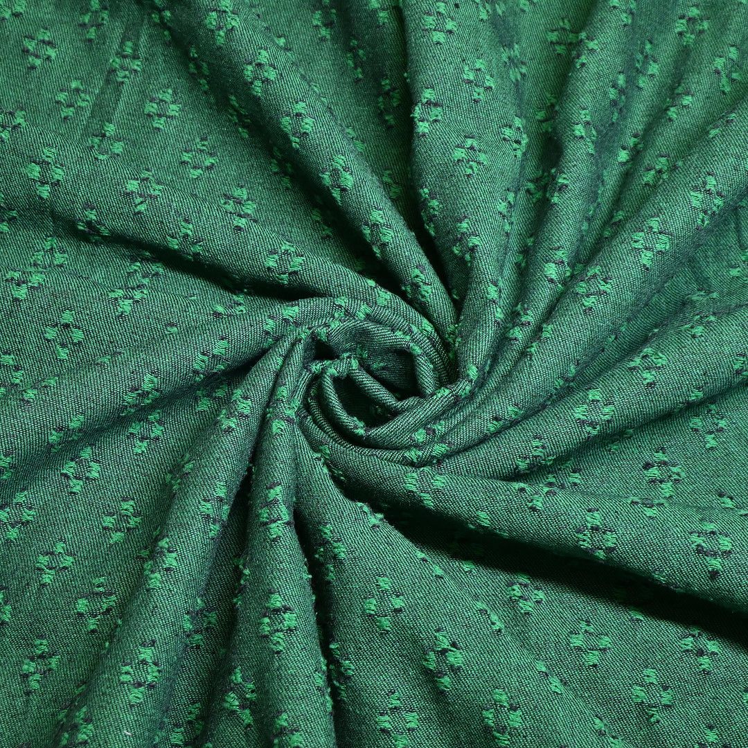 Premium Designer Denim Fabric with Textured Embroidery – Stylish Jacquard Denim Fabric 048R50-2