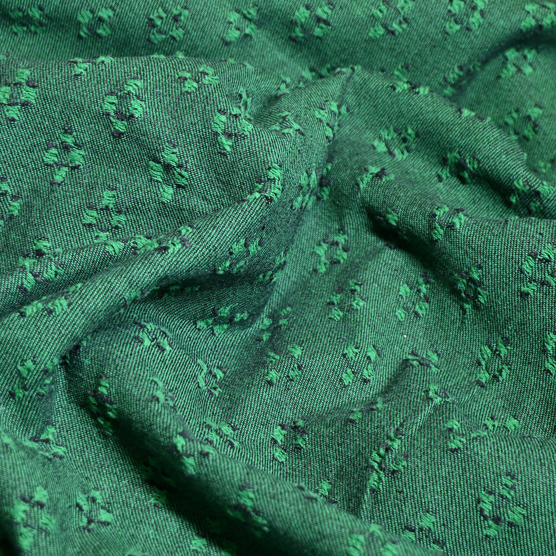 Premium Designer Denim Fabric with Textured Embroidery – Stylish Jacquard Denim Fabric 048R50-2