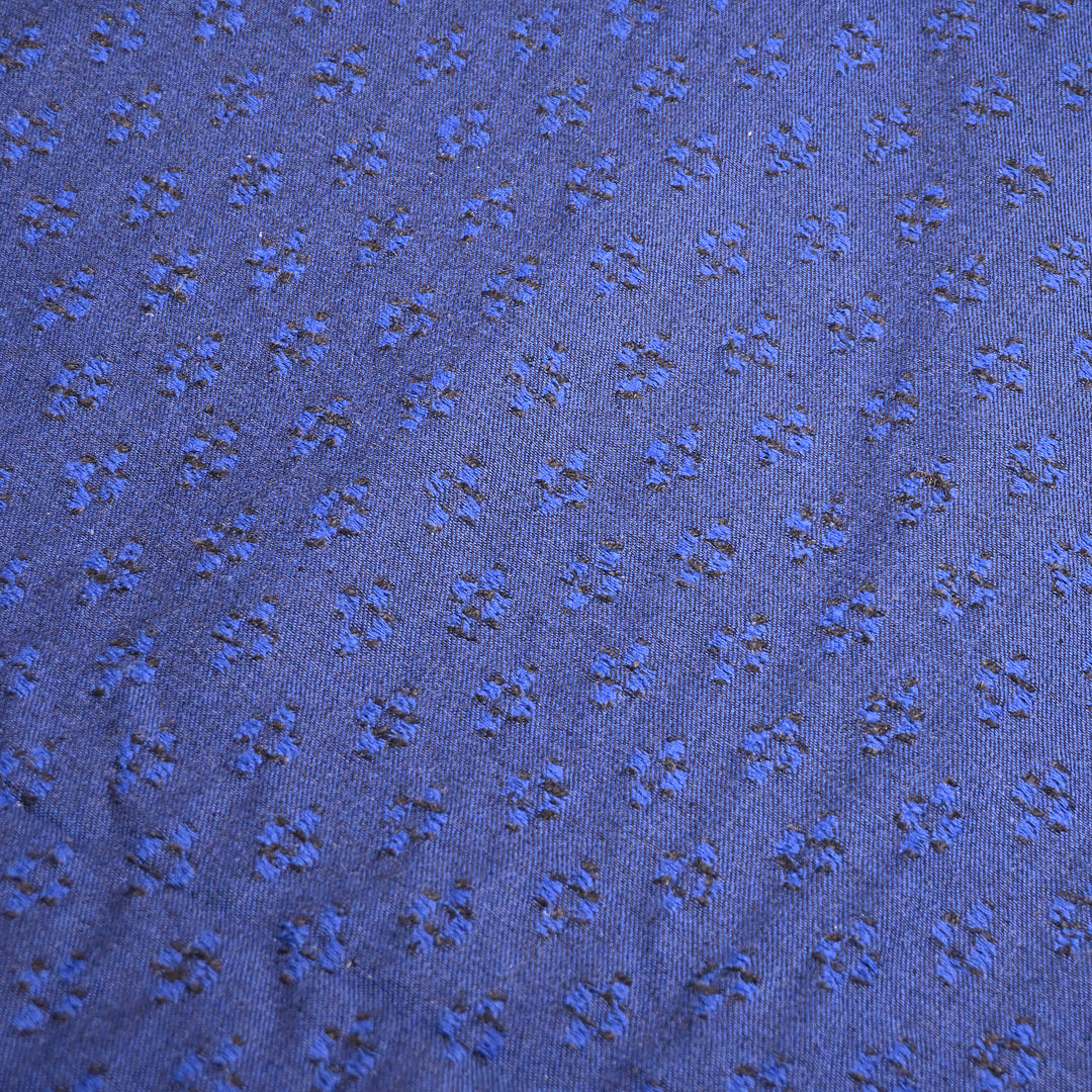 Premium Designer Denim Fabric with Textured Embroidery – Stylish Jacquard Denim Fabric 048R50-1