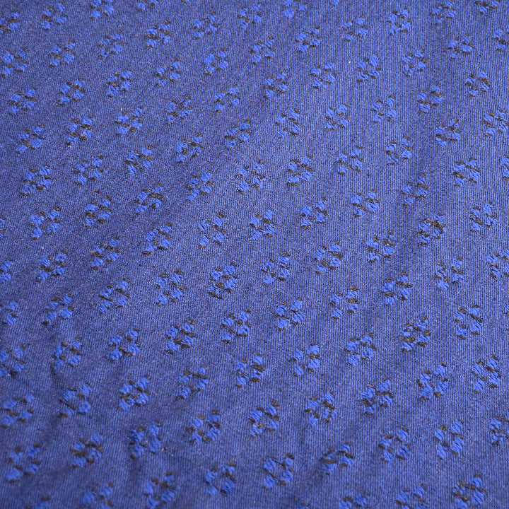 Premium Designer Denim Fabric with Textured Embroidery – Stylish Jacquard Denim Fabric 048R50-1