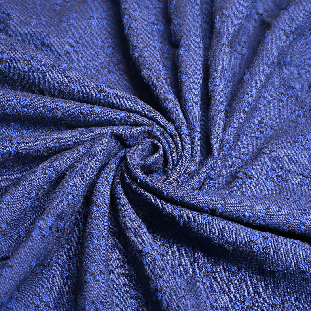 Premium Designer Denim Fabric with Textured Embroidery – Stylish Jacquard Denim Fabric 048R50-1