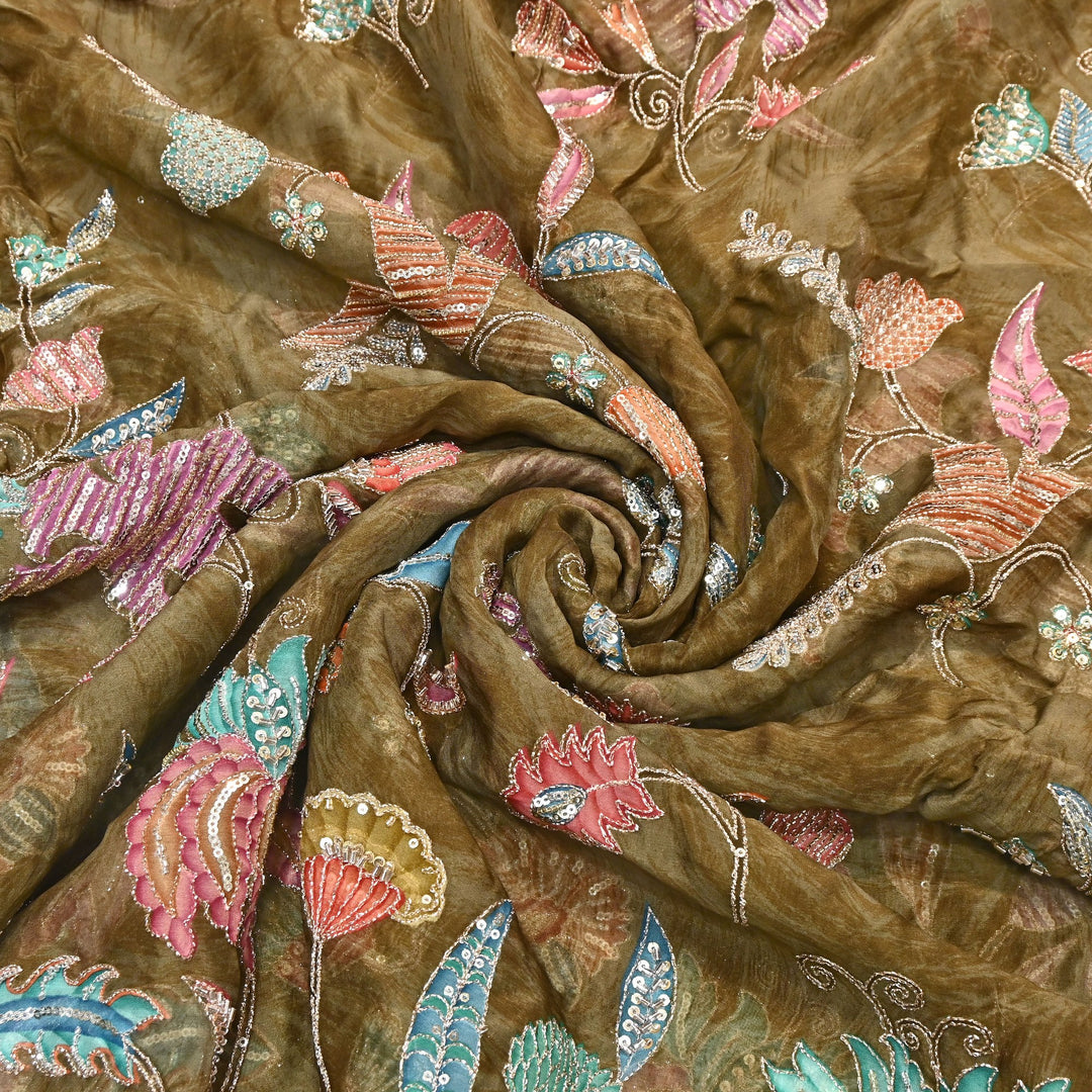 Premium Organza Zari Embroidery Fabric with Moti Sequence Work - Designer Fabric- 00PB15-3