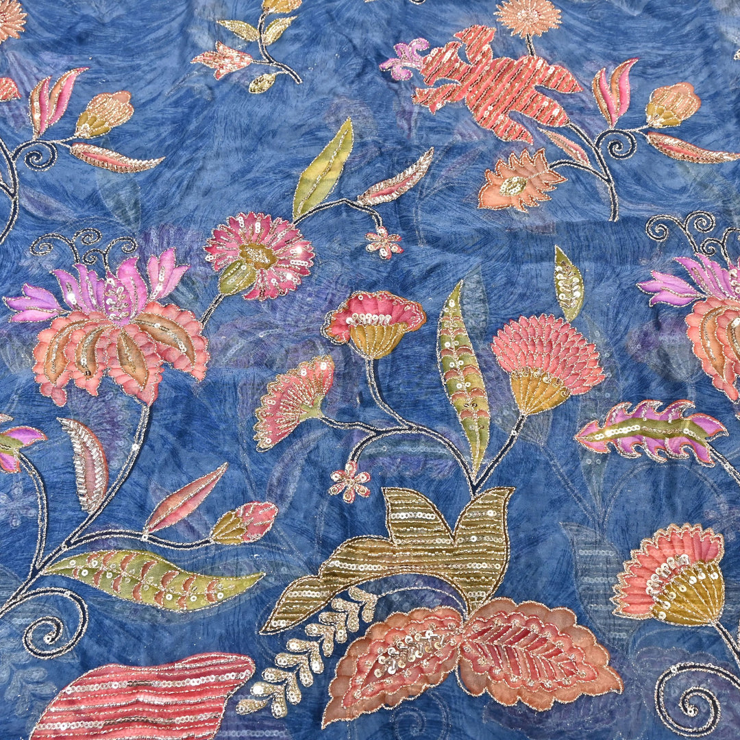 Premium Organza Zari Embroidery Fabric with Moti Sequence Work - Designer Fabric- 00PB15-4