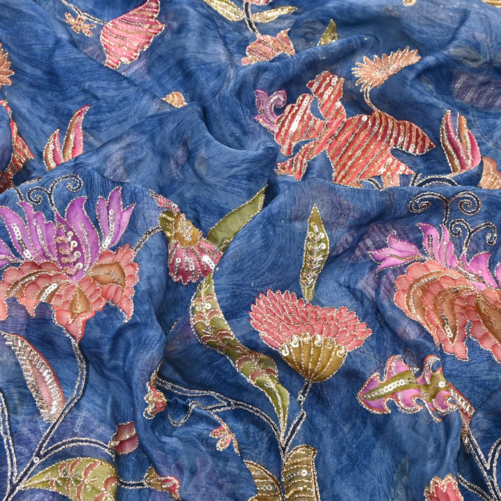 Premium Organza Zari Embroidery Fabric with Moti Sequence Work - Designer Fabric- 00PB15-4