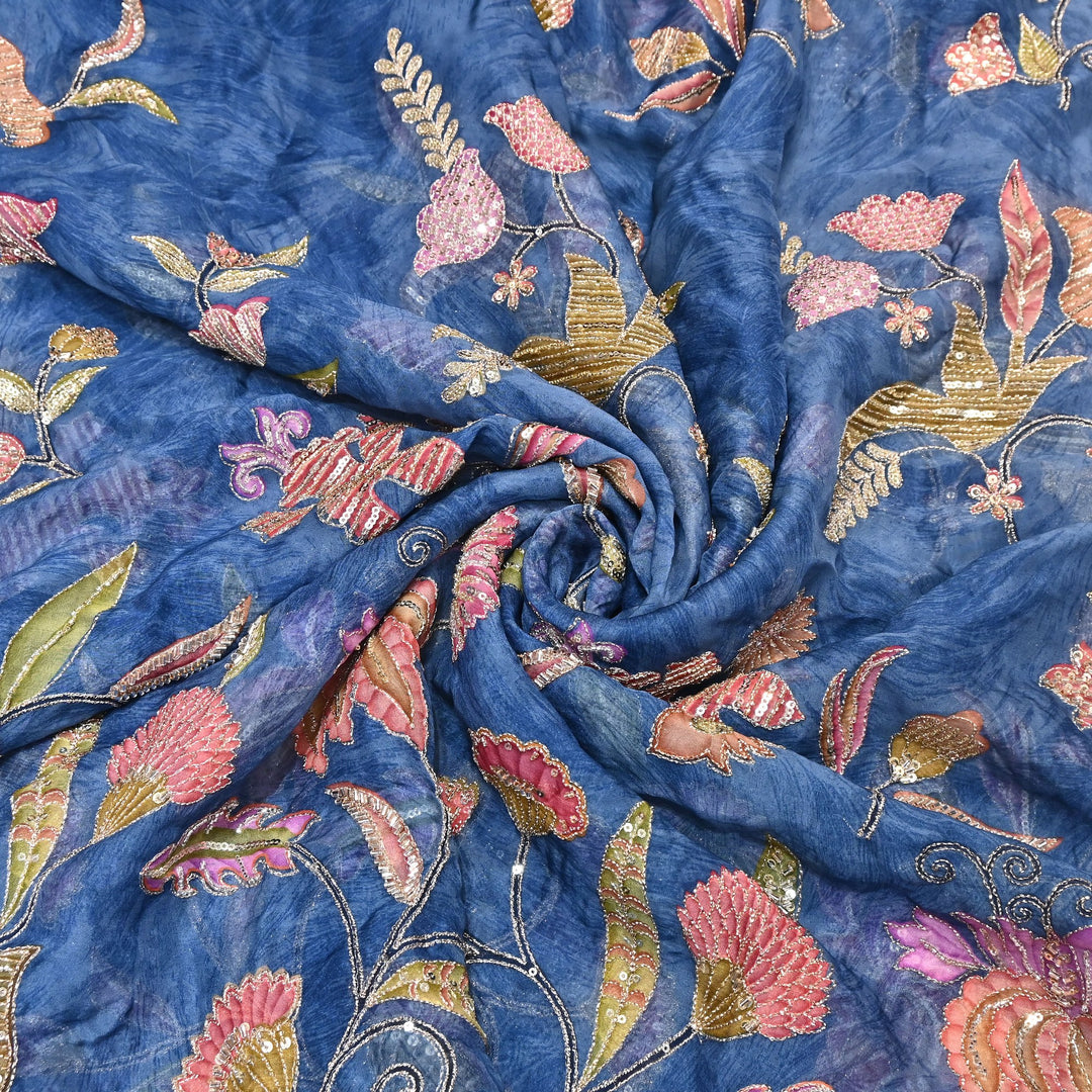 Premium Organza Zari Embroidery Fabric with Moti Sequence Work - Designer Fabric- 00PB15-4