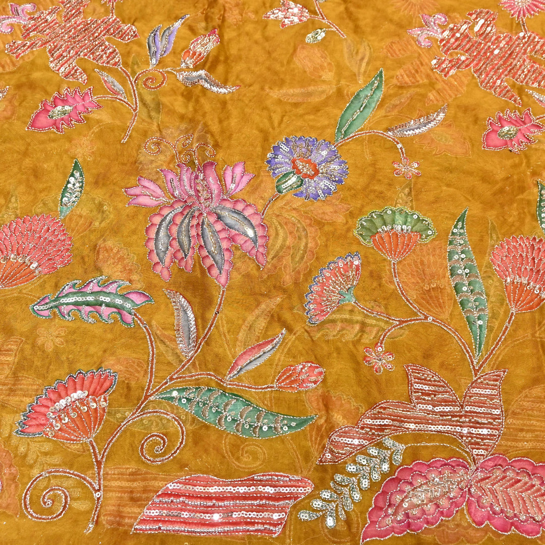 Premium Organza Zari Embroidery Fabric with Moti Sequence Work - Designer Fabric- 00PB15-5