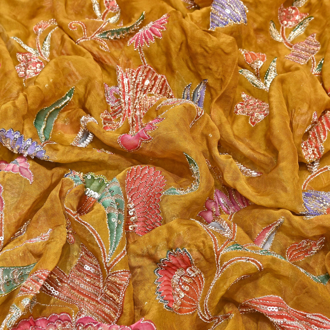 Premium Organza Zari Embroidery Fabric with Moti Sequence Work - Designer Fabric- 00PB15-5