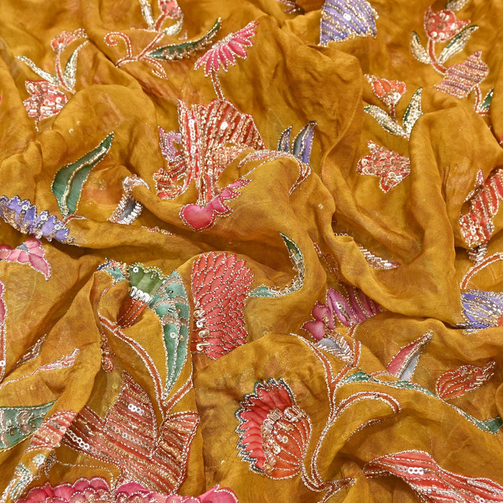 Premium Organza Zari Embroidery Fabric with Moti Sequence Work - Designer Fabric- 00PB15-5
