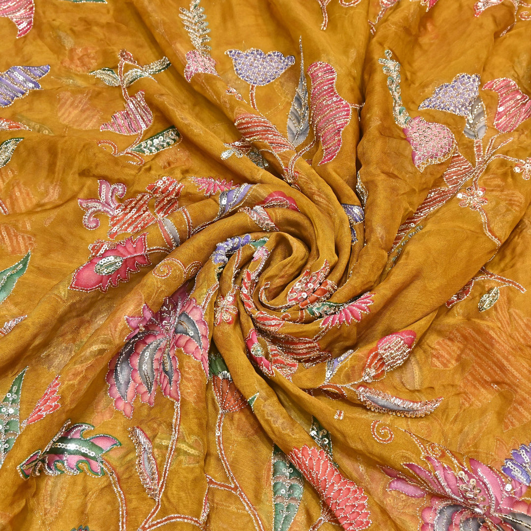 Premium Organza Zari Embroidery Fabric with Moti Sequence Work - Designer Fabric- 00PB15-5