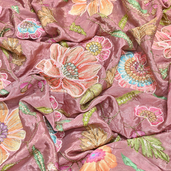 Crape Shimmer Fabric with Position Print & Zari Sequence Embroidery -00P260-1