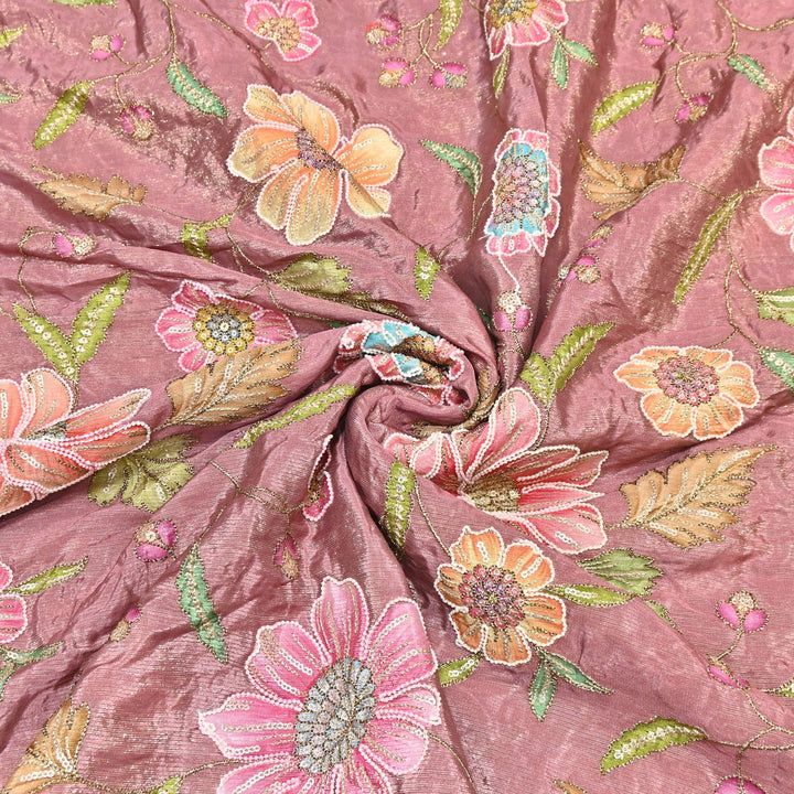 Crape Shimmer Fabric with Position Print & Zari Sequence Embroidery -00P260-1