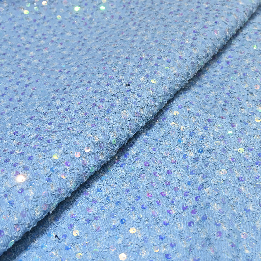 Premium Denim Sequin Embroidery Fabric – Designer Sparkle Denim Fabric - 059RS0-B