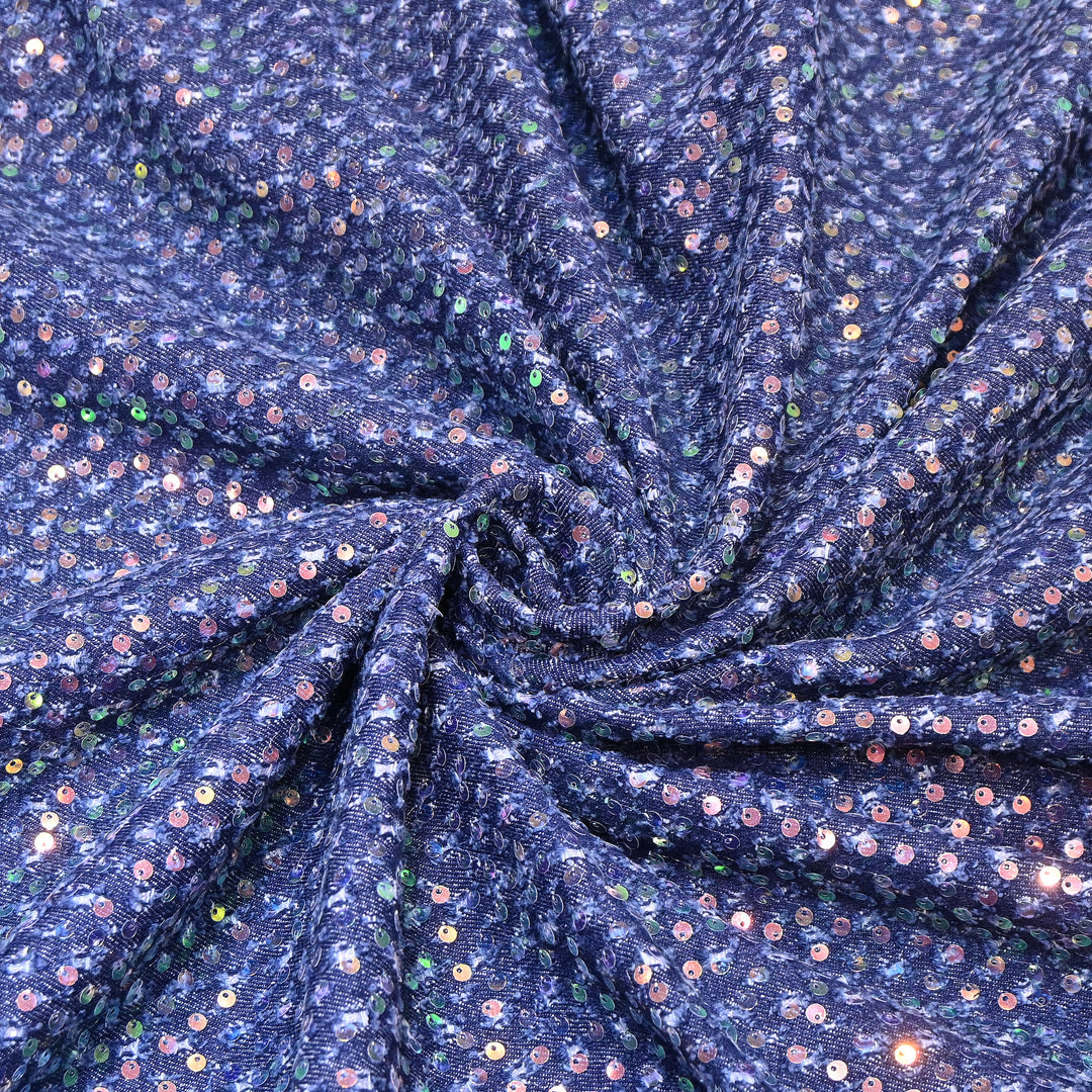 Premium Denim Sequin Embroidery Fabric – Designer Sparkle Denim Fabric - 059RS0-A