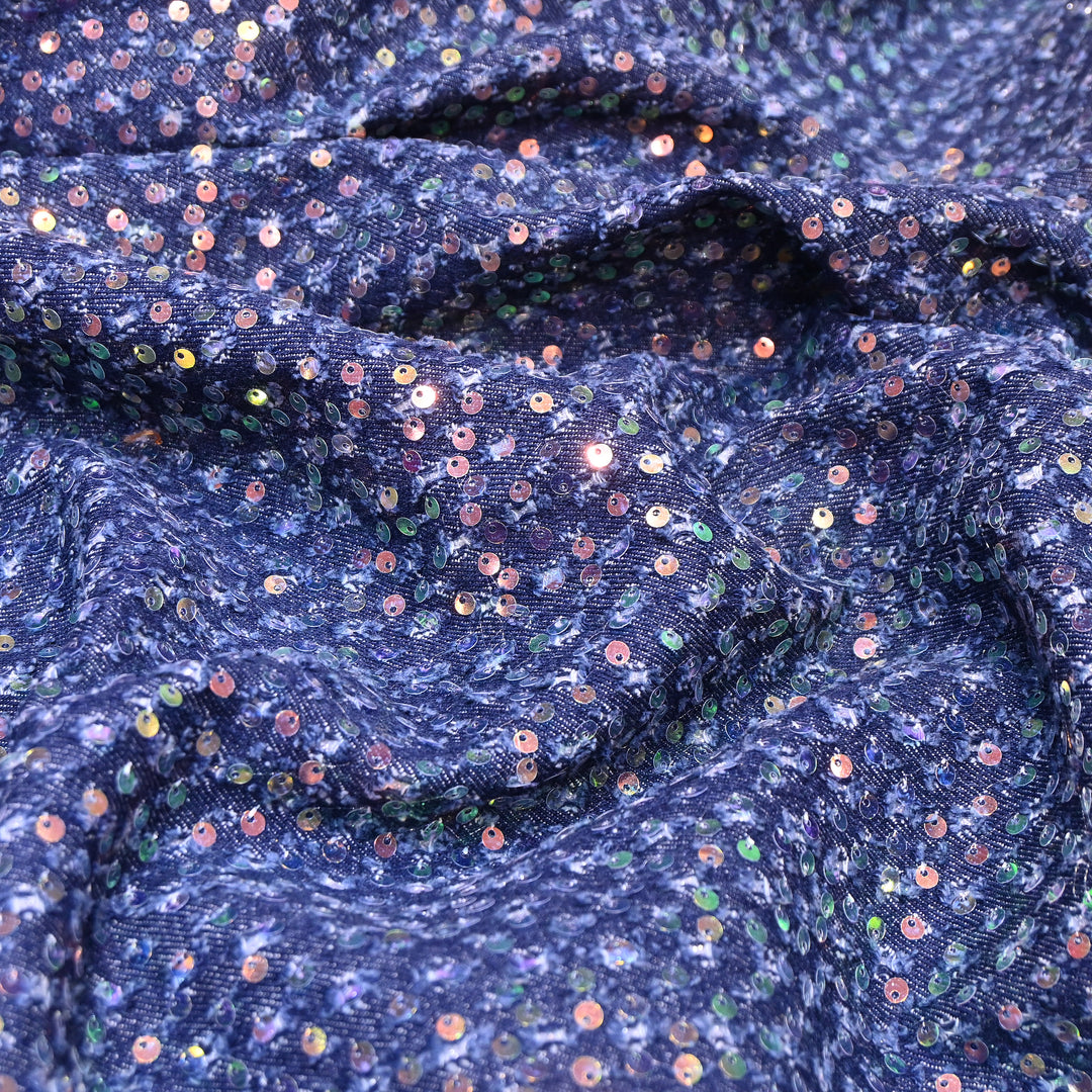 Premium Denim Sequin Embroidery Fabric – Designer Sparkle Denim Fabric - 059RS0-A