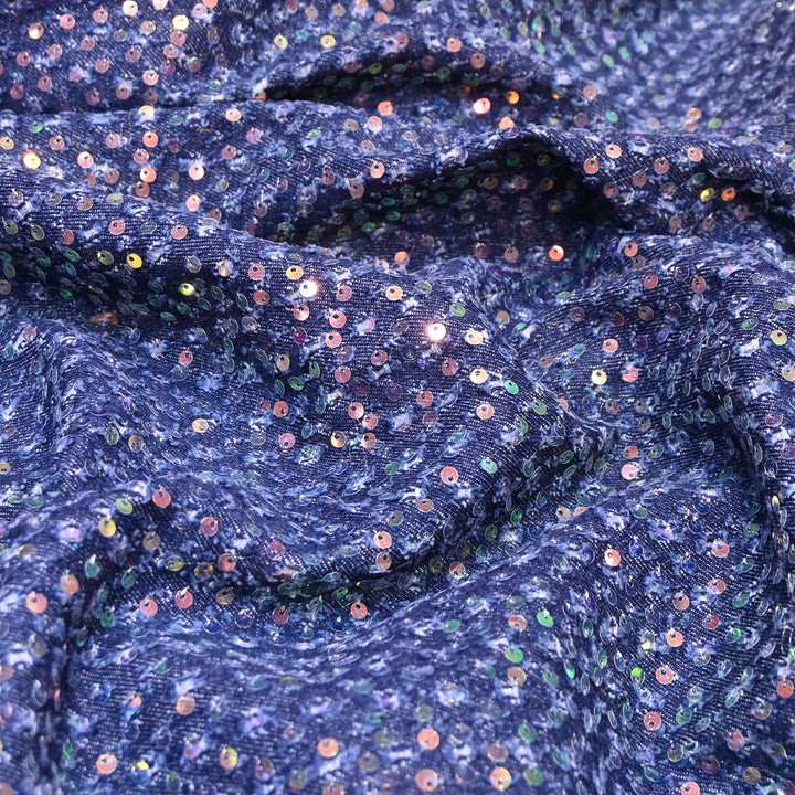 Premium Denim Sequin Embroidery Fabric – Designer Sparkle Denim Fabric - 059RS0-A