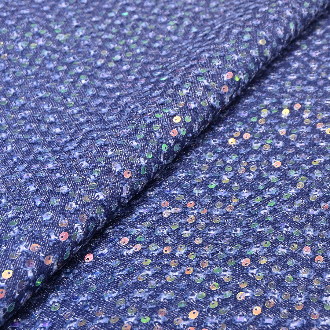 Premium Denim Sequin Embroidery Fabric – Designer Sparkle Denim Fabric - 059RS0-A