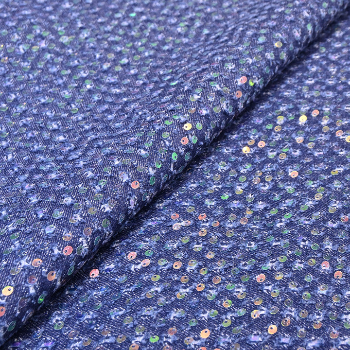 Premium Denim Sequin Embroidery Fabric – Designer Sparkle Denim Fabric - 059RS0-A
