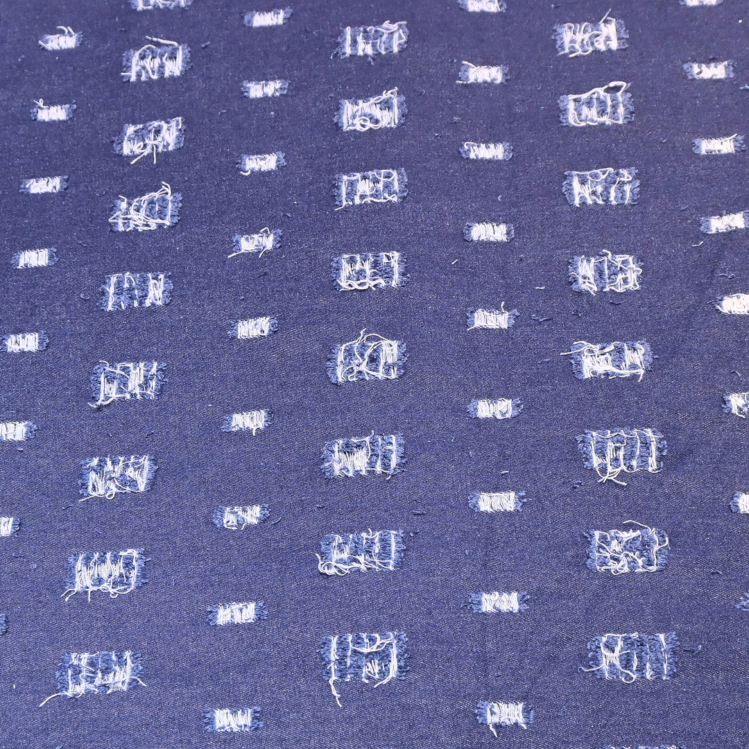 Premium Denim Cutwork Fabric – Distressed Thread Work Designer Denim Fabric - GC1123-1