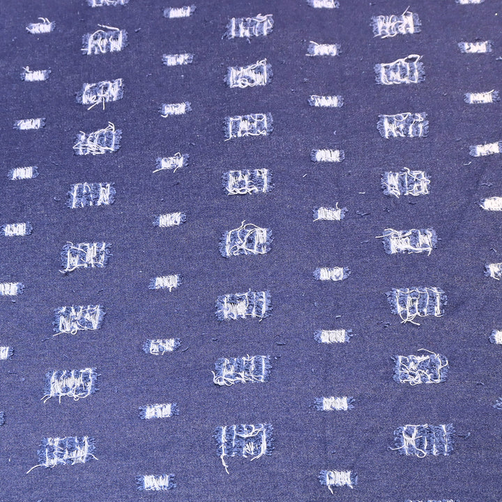Premium Denim Cutwork Fabric – Distressed Thread Work Designer Denim Fabric - GC1123-1