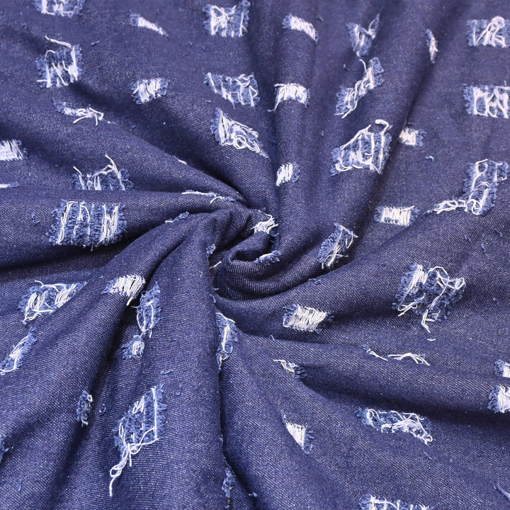 Premium Denim Cutwork Fabric – Distressed Thread Work Designer Denim Fabric - GC1123-1